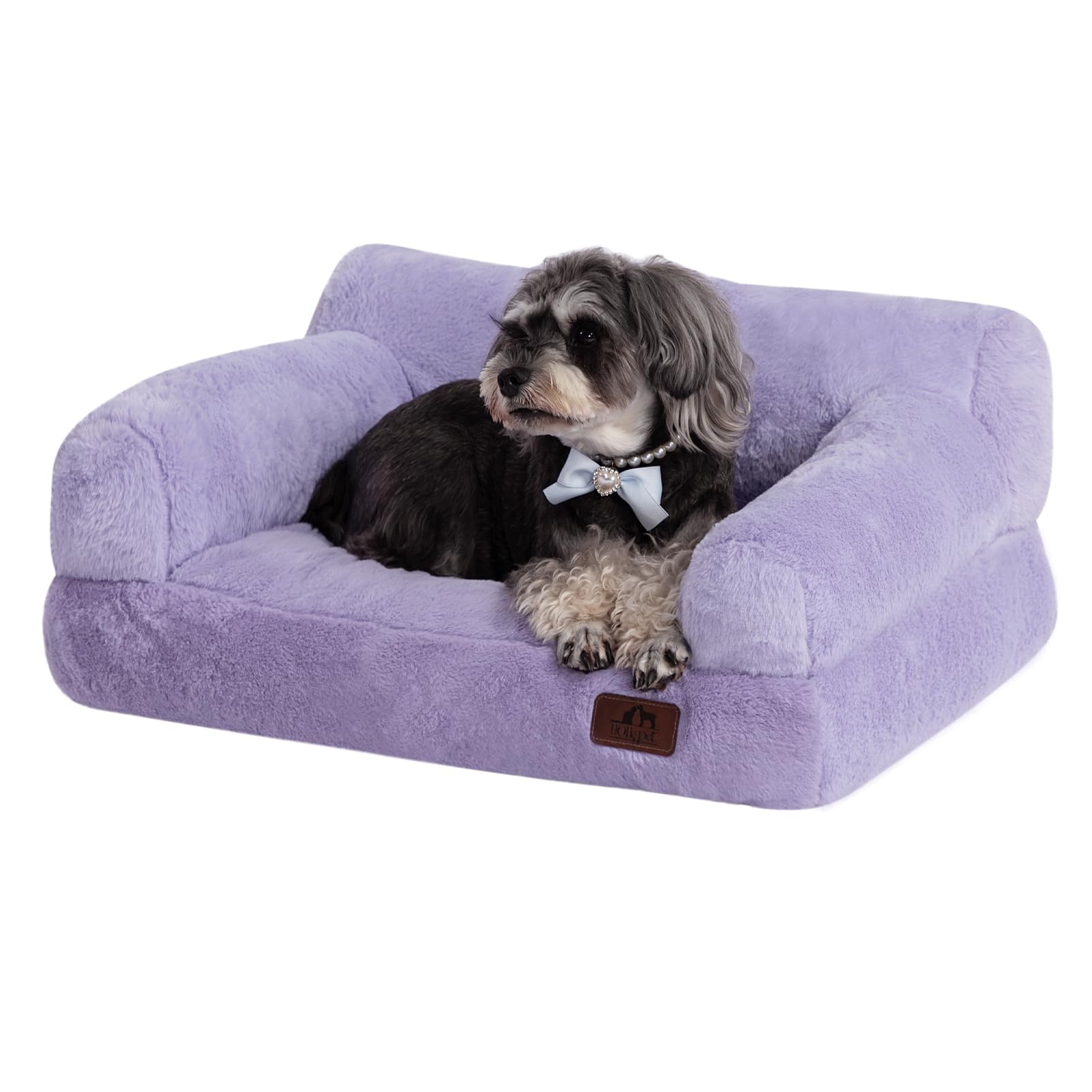 Hollypet Fluffy Dog Cat Bed Pet Couch Beds Plush Soft Warming Washable Puppy Bed for Small Medium Dogs and Large Cats, Light Purple, 24" L x 18" W x 10" Th