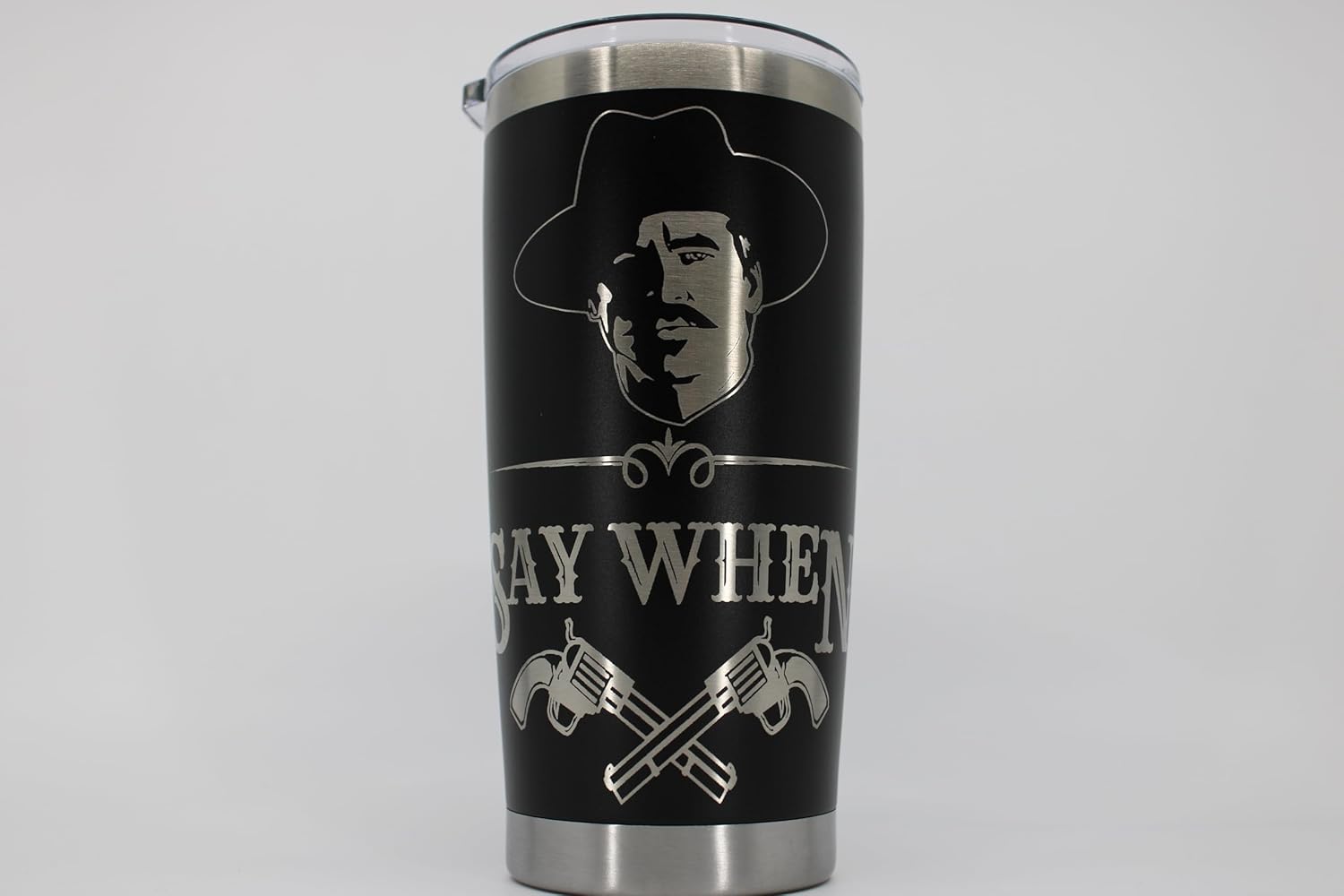 Say When Doc Holliday Coffee Tumbler, 20 oz Stainless Steel Tombstone Cup with Magnetic Sliding Lid, Double Wall Insulated, Black Matte Finish (Black) - Image 6