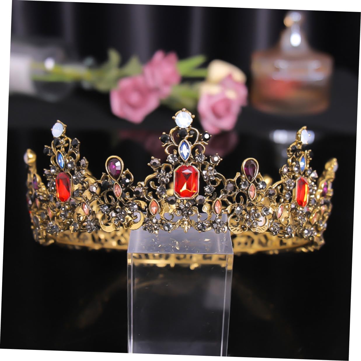 NOLITOY Baroque Bridal Tiara Crown Headdress with Colorful Rhinestones Retro Baroque Style Wedding Headpiece for Women Party and Ceremony
