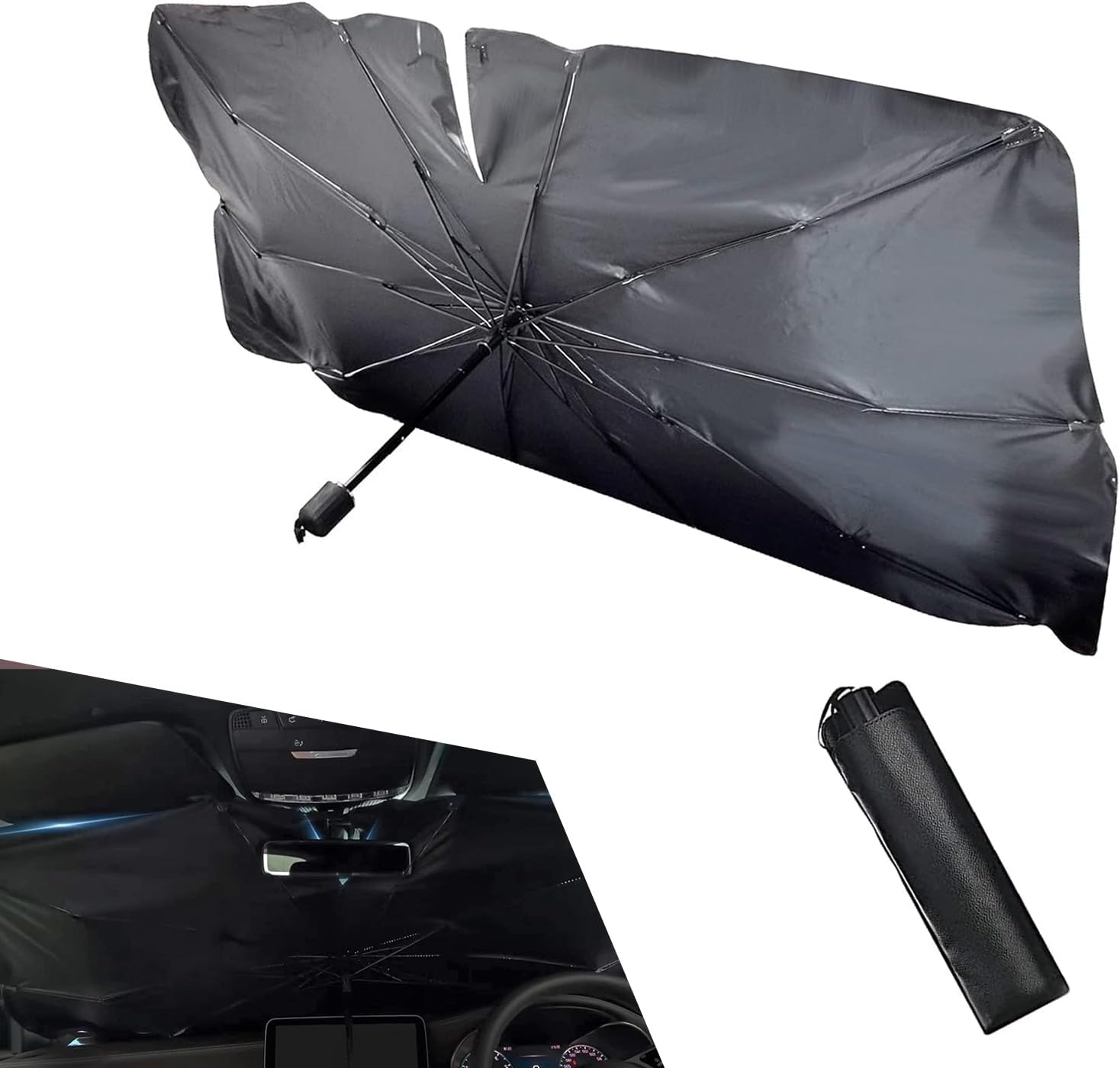 Downhill Car Windshield Sunshade Umbrella, Foldable Car Umbrella Sunshade, Sun Protection Thickened Protective Sun Shade, 31.5In x 55In Front Window Heat Insulation Protection, for Most Cars (Silver) Downhill Car Windshield Sunshade Umbrella, Foldable Car Umbrella Sunshade, Sun Protection Thickened Protective Sun Shade, 31.5In x 55In Front Window Heat Insulation Protection, for Most Cars (Silver)
