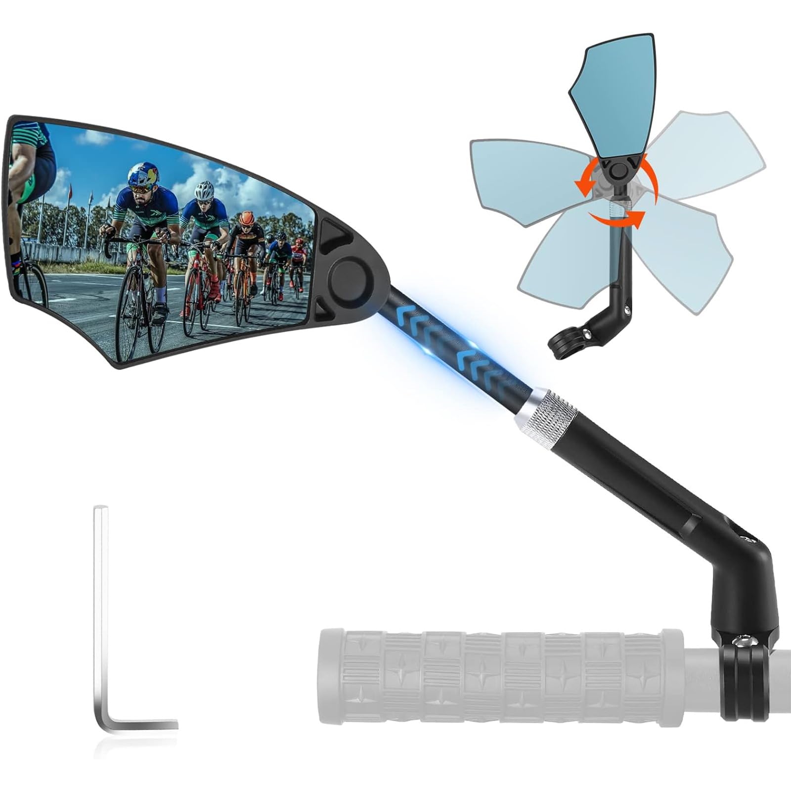 Coocicyi Bike Mirror, Handlebar Bike Mirror, 1pcs Bicycle Mirrors of Handlebars Rotate Rearview Glass Lens, Safe Cycling Bike Rear View Mirror, Retractable & 360 ° Adjustable Lens