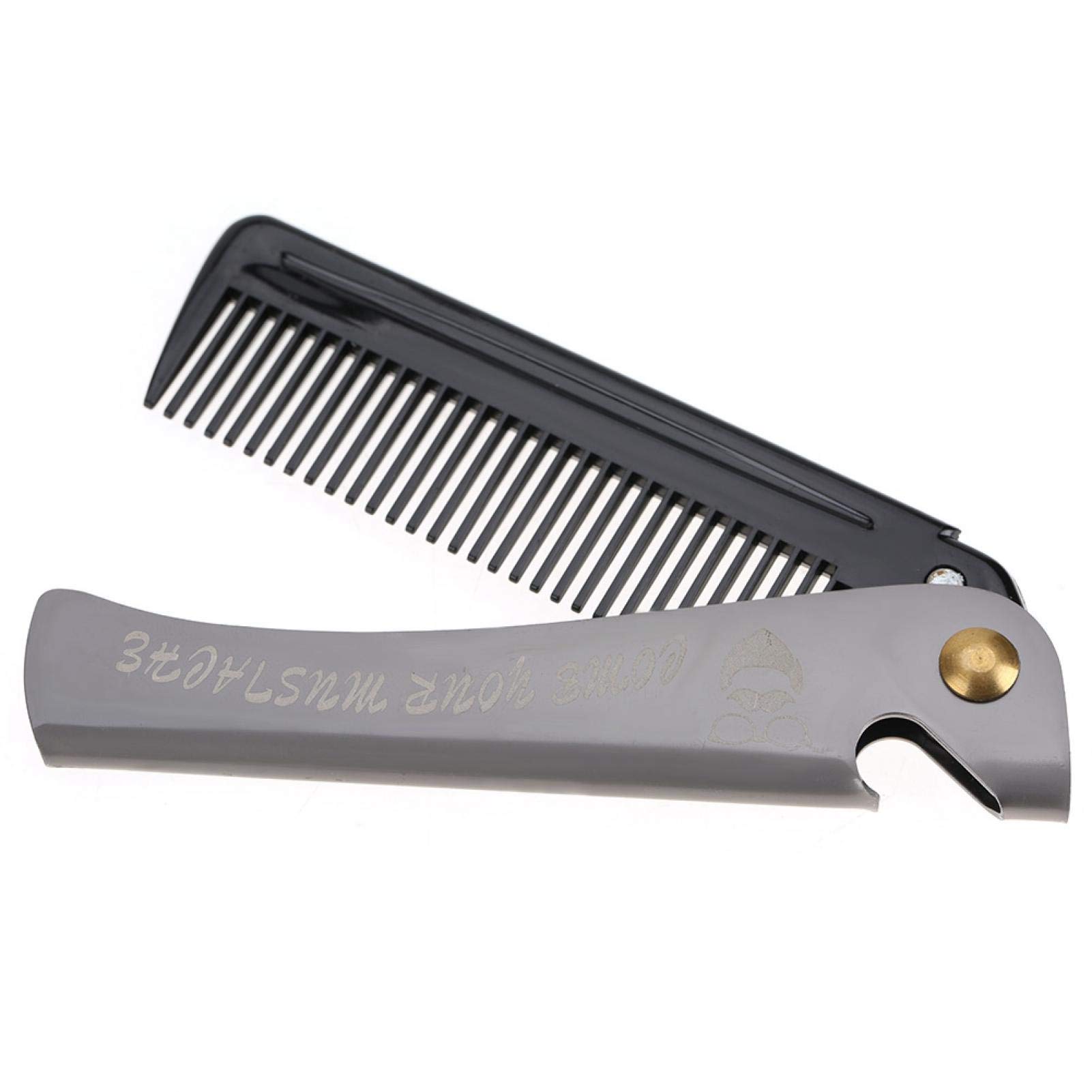 Folding Beard Comb Portable Beard Comb,Mens Comb,Pocket Teeth Round Comb Anti-static Folding,for Boyfriend Husband(Black acetate + stainless steel plating)