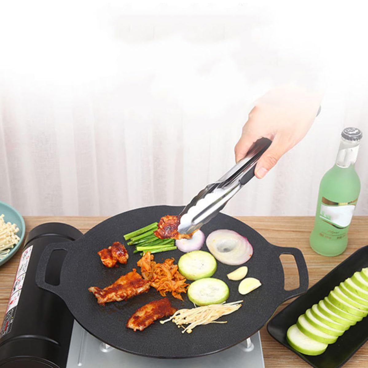 ULTECHNOVO Padella per Barbecue Antiaderente, Piastra per Grigliare Rotonda in Lega di Alluminio Nera, Resistente alle Macchie, Facile da Pulire, per Pancetta e Carne alla Griglia