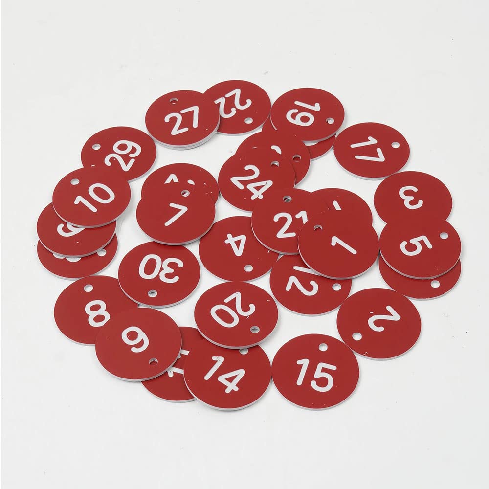 50Pcs Engraved Number Discs, 1-50 Circular Plastic Number Table Tags for Wedding Party Locker (Without Rings), Red