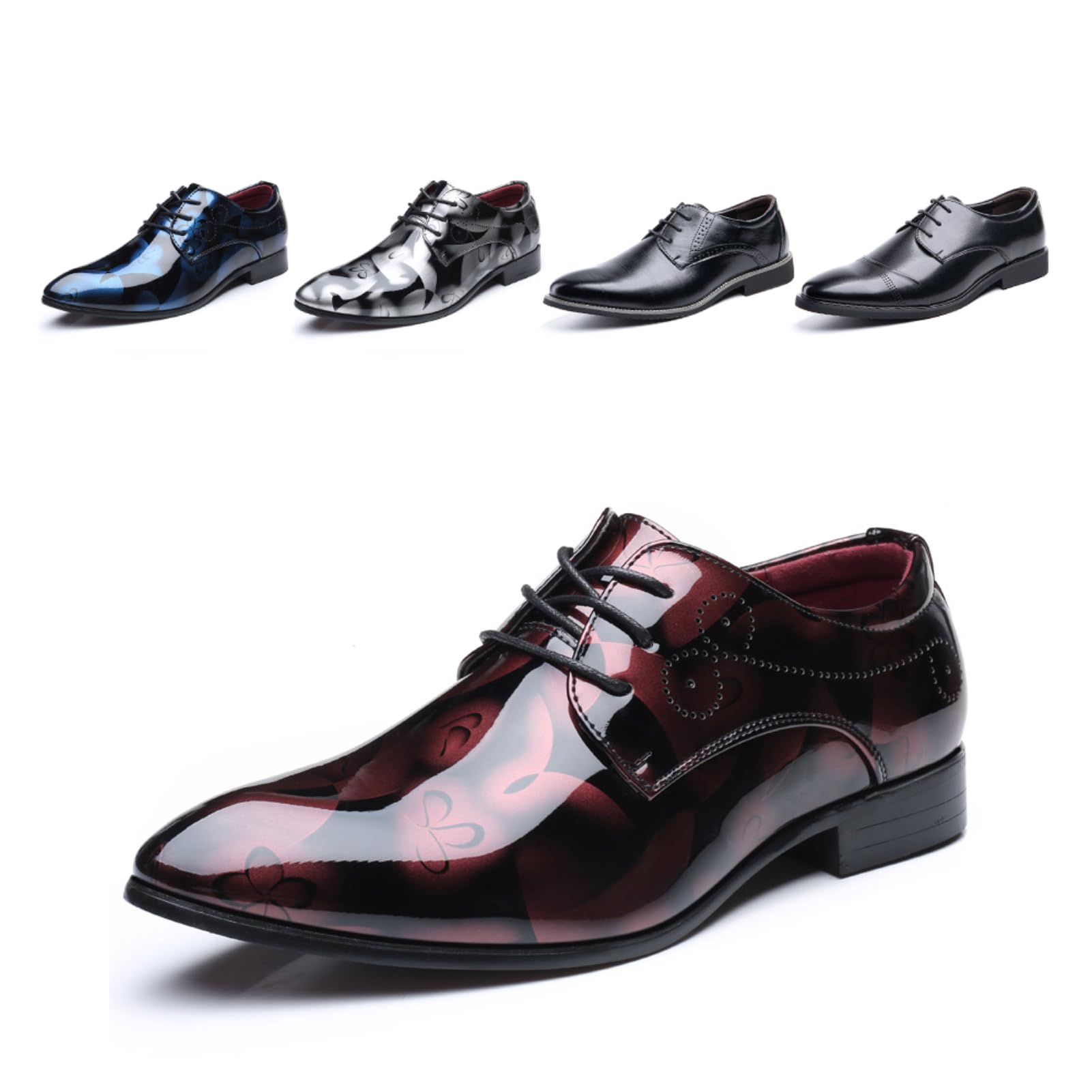 Anzugschuhe Herren Oxford Derby Schuhe Brogues Lederschuhe Hochzeitsschuhe Schnürhalbschuhe Klassischer Business Schnürschuh 1012 Rot Größe 42