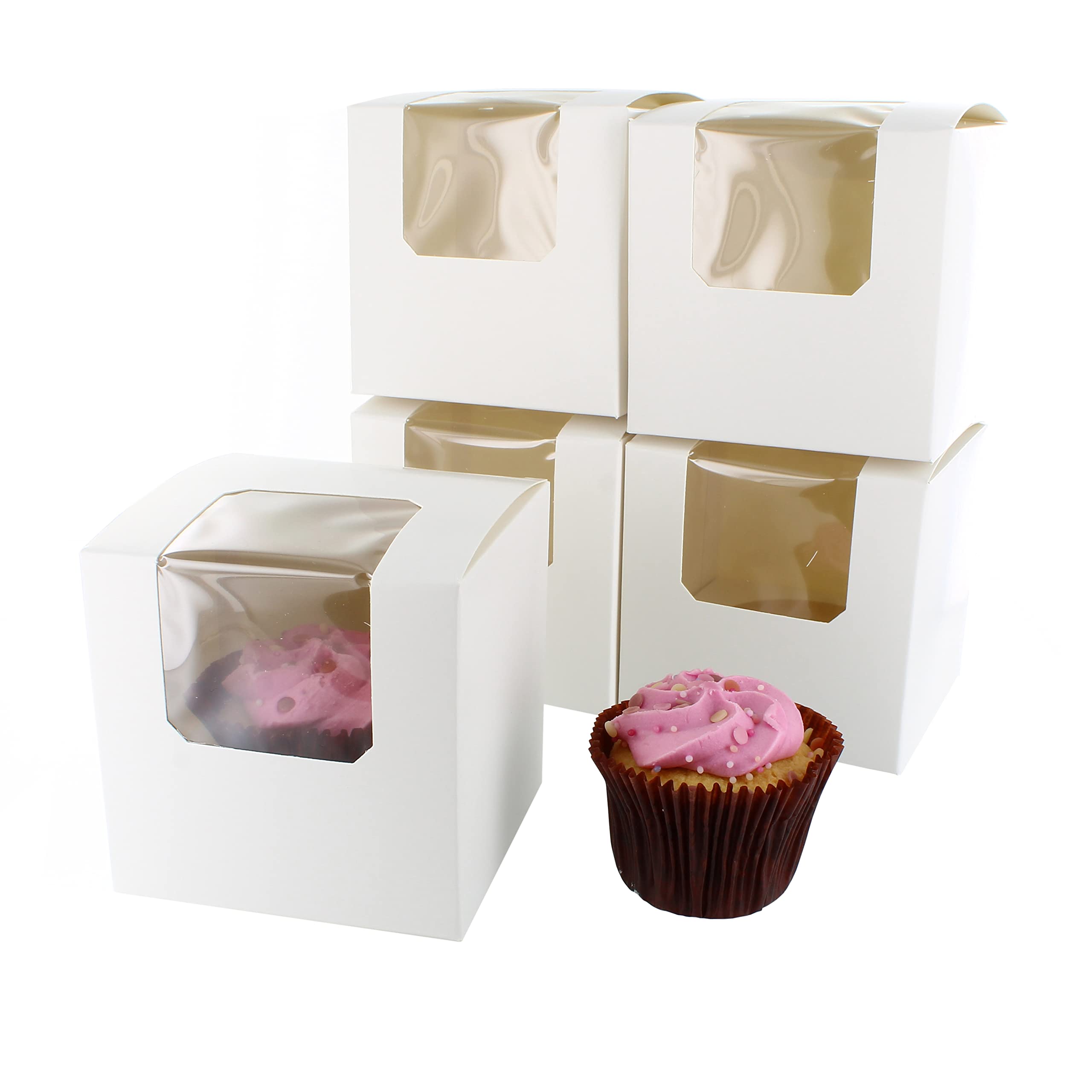 Culpitt White Individual Cupcake Boxes, 5 Pack, Cupcake Boxes For Carrying And Displaying Single Tasty Muffins, Fairy Cakes, And Treats