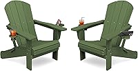 Vista 42 de KINGYES Silla Adirondack plegable con soportes dobles para tazas, sillas de exterior de polietileno de alta densidad para todo tipo de clima, silla