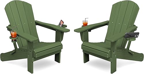 Vista 21 de Silla plegable KINGYES Adirondack con portavasos dobles - Sillas al aire libre de HDPE para todo clima, silla de patio tipo madera para el patio