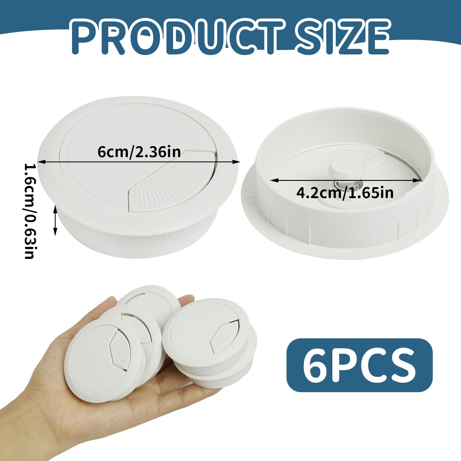 INCREWAY Passacavi Da Scrivania 8 Pezzi 50 Mm - Kit Copriforo In ABS Bianco Con Fascette Per Organizzare I Cavi