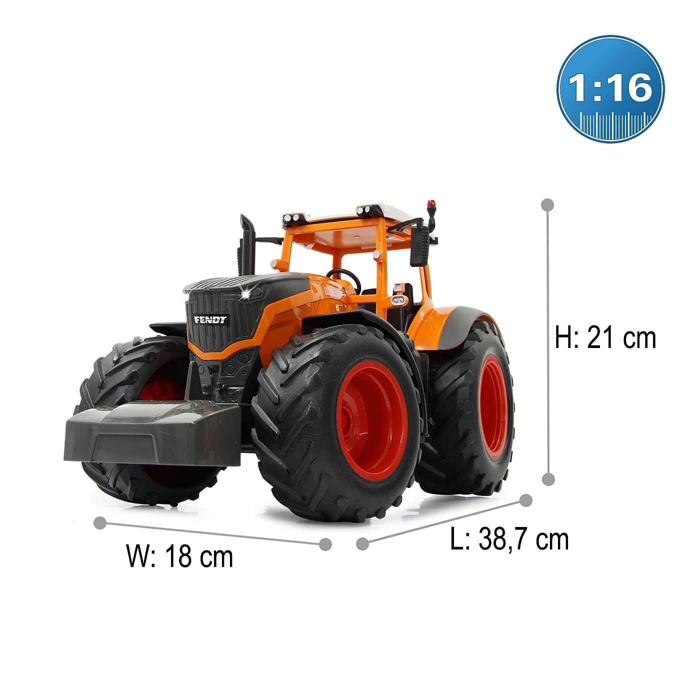 JAMARA 405045 - Fendt 1050 Vario Kommunal 1:16 2,4 GHz - traktor RC, dźwięk silnika (wyłączony), dźwięk ostrzegawczy cofania, klakson, funkcja wyłączania, 2 koła napędowe, światło z przodu,