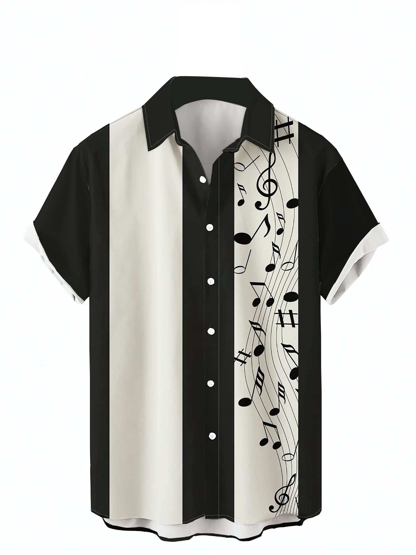 Ecosunny Music Shirts for Men Hawaiian Bowling Printed Short Sleeve Casual Button Down Shirts