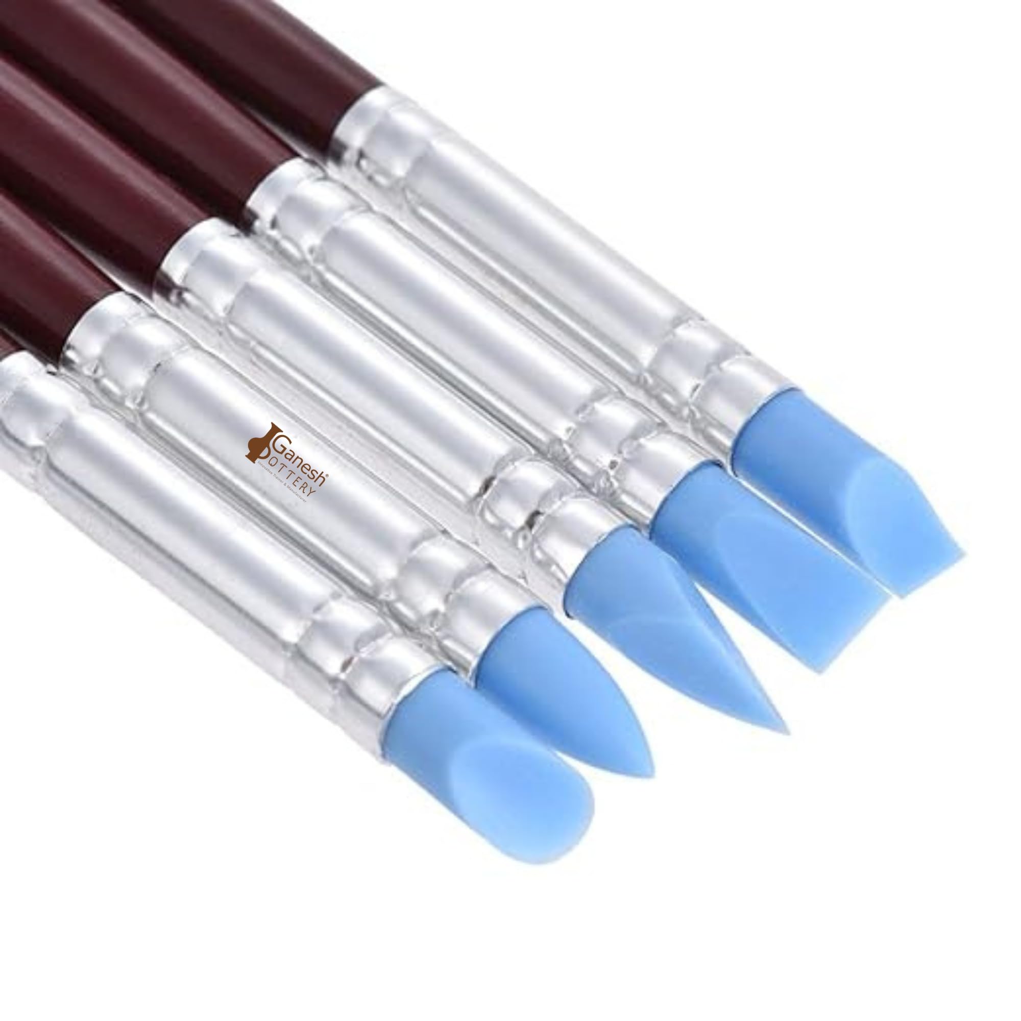 Ganesh Pottery Rubber Tip Paint Brushes for Sculpture Pottery Clay Color Shaping Blending Carving Drawing Modeling Remove Fingerprints Rubber Bristle 5 Pcs Shaper Pens 7mm Chisel Tips Silicone Brushes-picture-27