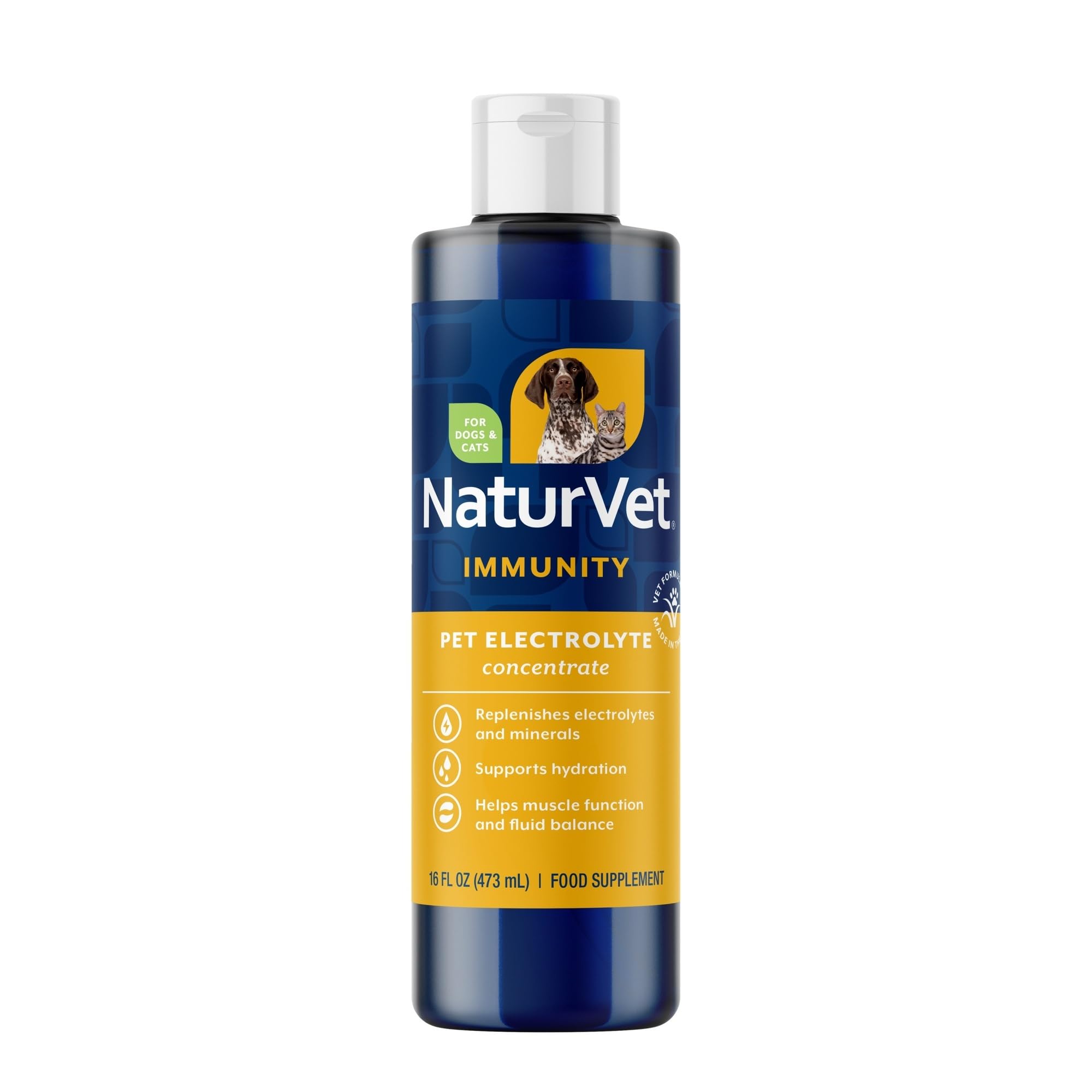 NaturVet Pet Electrolyte Concentrate for Dogs and Cats, 16 oz Liquid Concentrate, Made in The USA with Globally Source Ingredients