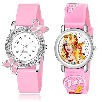 Rozti Combo Pink Butterfly Cute Cartoon Girls & Kids Quartz Watch