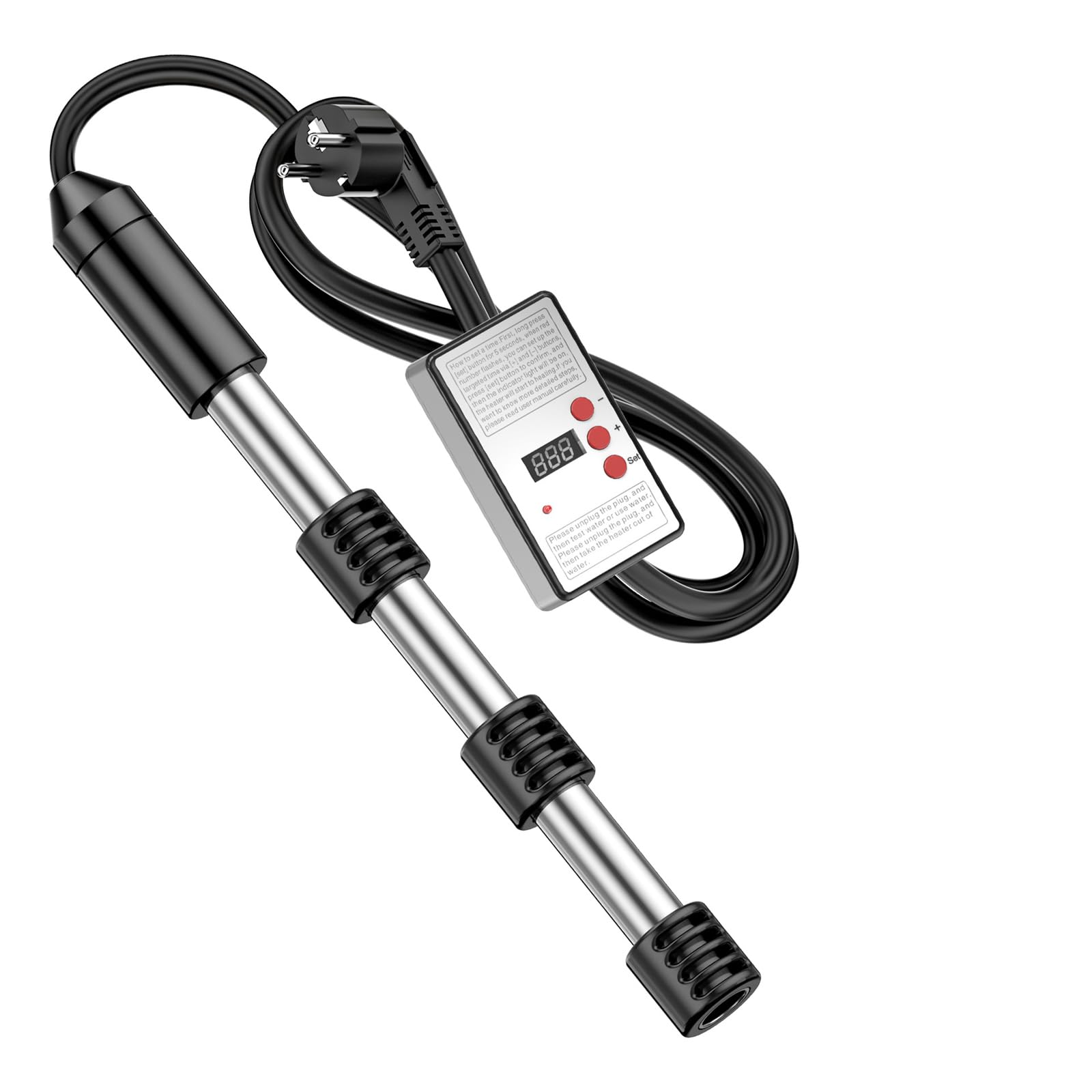Scaldacqua a cartuccia 2500 W, scaldabagno elettrico sommergibile con termometro LCD digitale, riscaldatore sommergibile in acciaio inox, regolazione della temperatura per spegnimento automatico