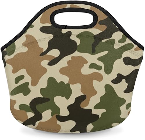 Bolsas de almuerzo de neopreno con estampado de camuflaje para mujeres, bolsas de almuerzo, lavables, aisladas, para el trabajo, picnic,
