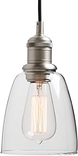 Yosoan Lighting Industrial Glass Pendant Light Fittings, Loft Bar Hanging Ceiling Lights Chandelier for Kitchen Island Living Room Dining Room Front Mirror (Brushed)