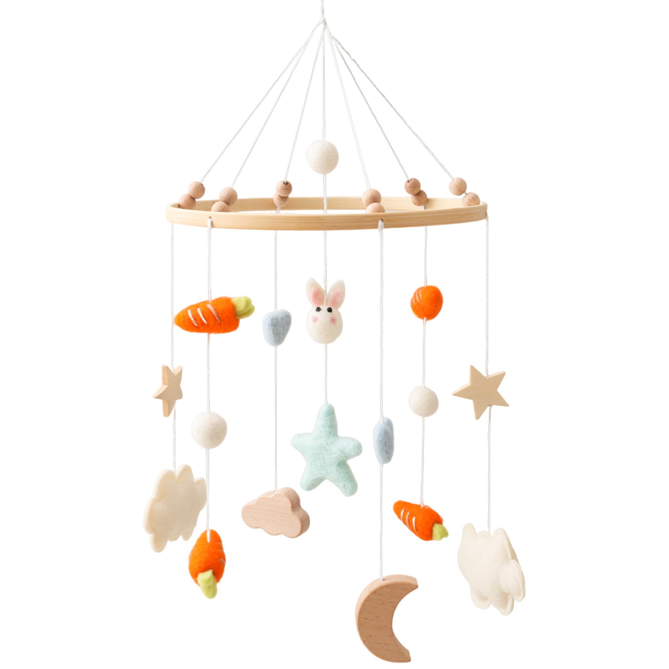 Monwssoe Mobiles, Baby Crib Mobile, Baby Crib Mobile, Toys Hanging For Boys And Girls - Soft Felt Animal & Plant, Soothing Sound For Nursery Decor