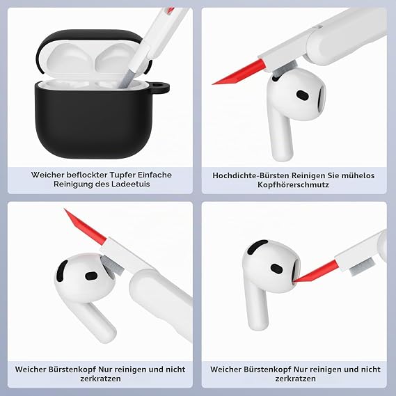 Silicone Protective Case Compatible with AirPods 4 Gen (2024) Silicone Shockproof Soft Protective Case for AirPods 4 with Cleaning Pen Front LED Visible (Black)