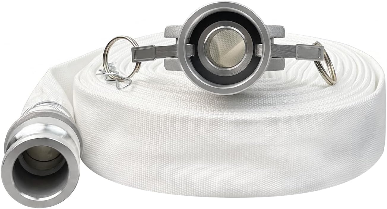 1.5” x 50 FT Fire Hose with Aluminum Camlock C & E Fittings, 750 PSI Burst Pressure, Quick Connect Water Transfer Hose for Irrigation, Pool Drain