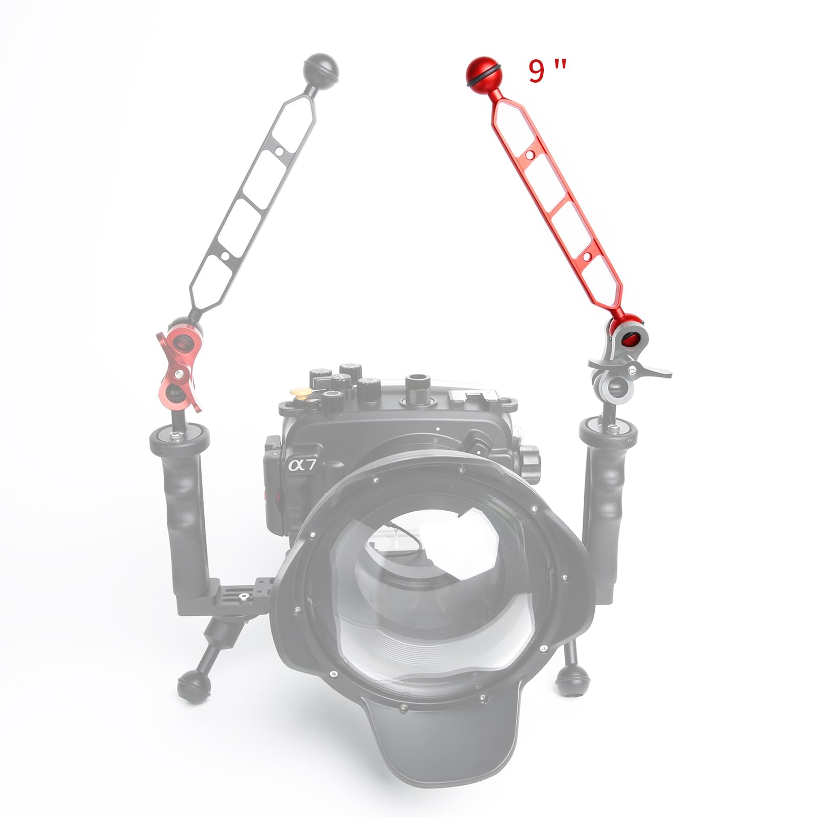 Bras d'extension en alliage d'aluminium à double bille 9" connecteur tête à bille 1" sous-marin pour stroboscope lumière vidéo plateau caméra plongée 2pack