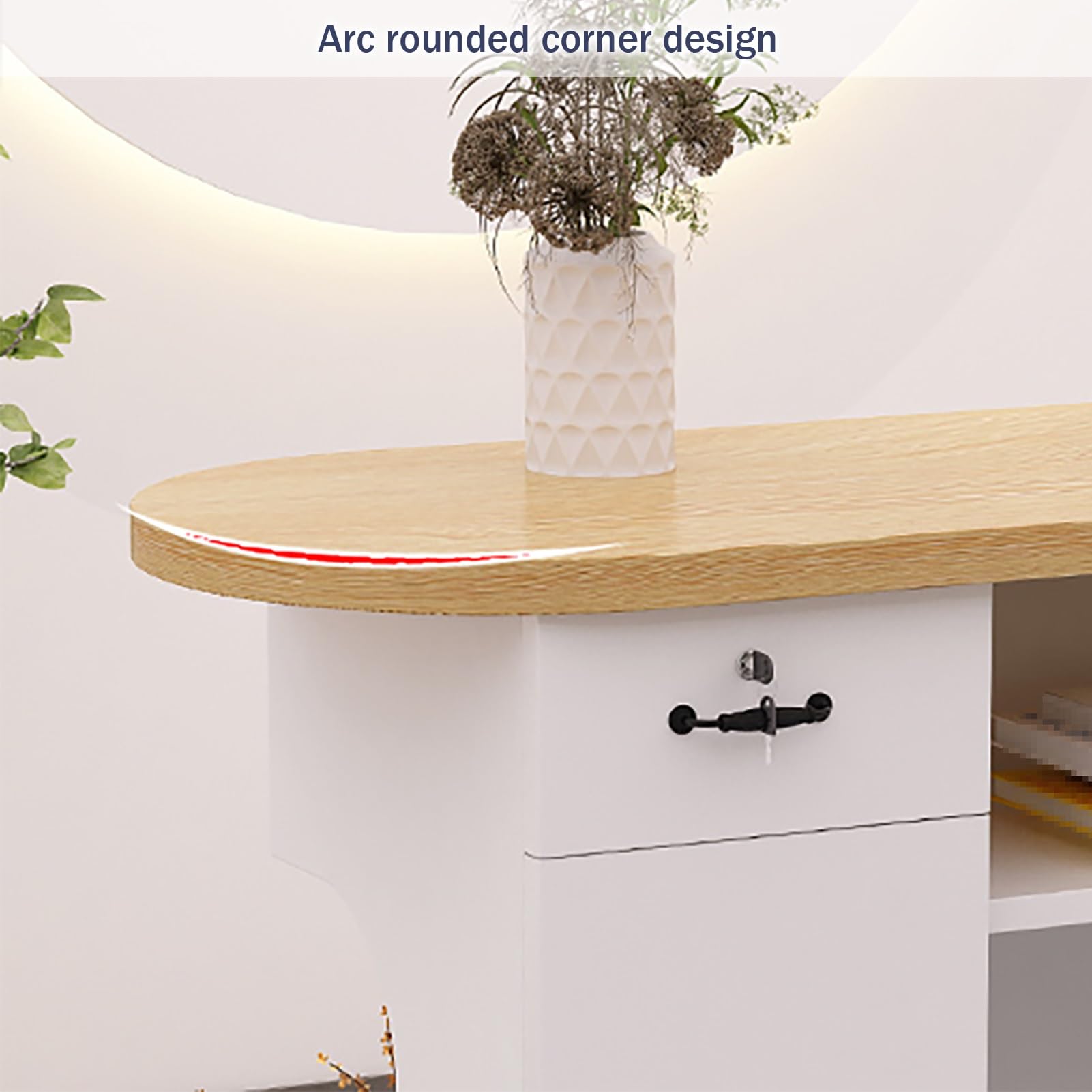 Generico Banco Reception Moderno con Illuminazione a LED, Elegante bancone per Negozi con cassetto e vano portaoggetti, Mobile Reception per Ufficio per Negozi (Beige, 1