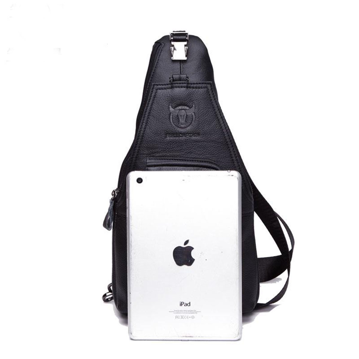Bolso de pecho de cuero genuino para hombre, bolso cruzado de hombro, bandolera, mochila de mensajero, mochila para negocios, casual, deporte, senderismo, viajes, negro, Negro - 8