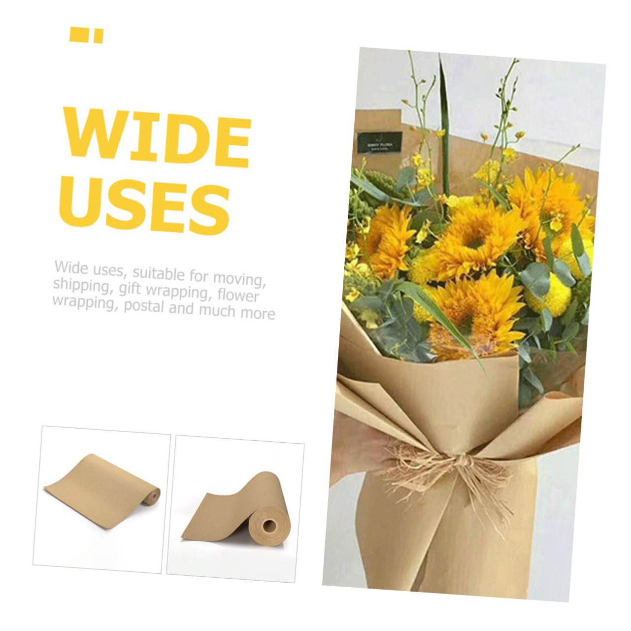 LIFKOME Rollo de Papel Kraft Marrón para Envolver y Decorar, Papel Fuerte y Resistente de 30 Metros Adecuado para Manualidades y Embalaje de Flores