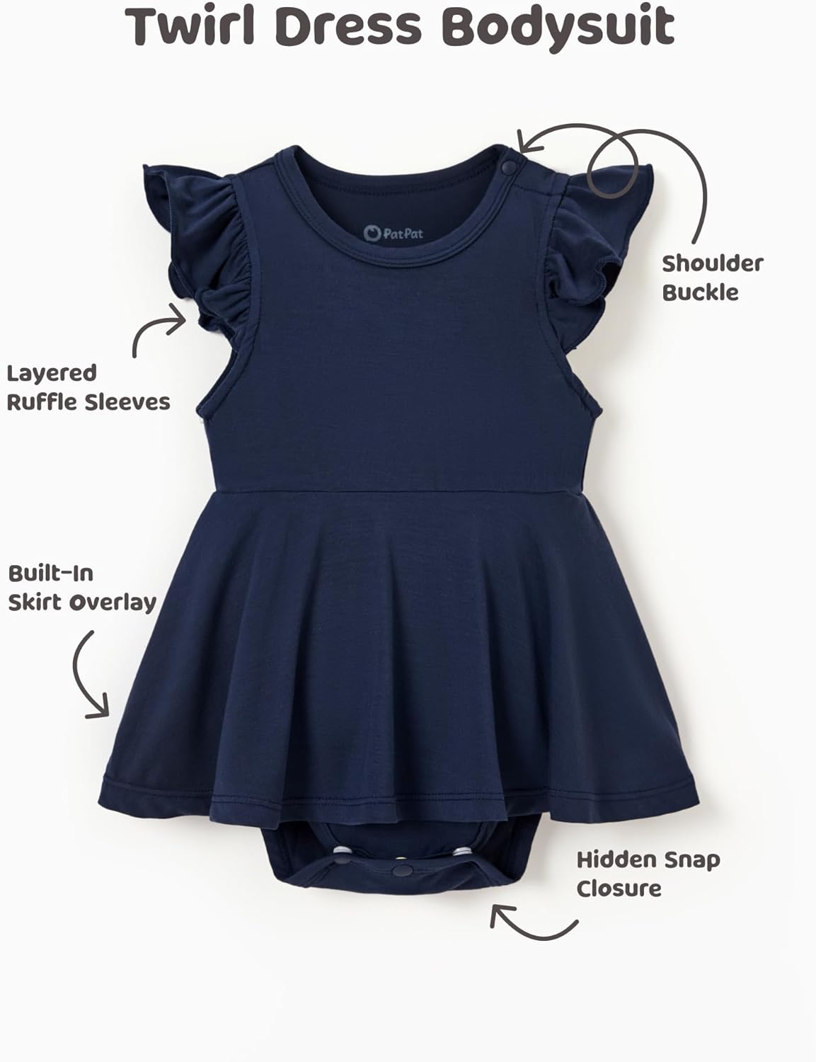 PATPAT Baby Girl Bodysuits - Soft Bamboo Viscose - Flutter Sleeves Cute Dress - Newborn Infant Summer Clothes - 3 Pack - Image 8