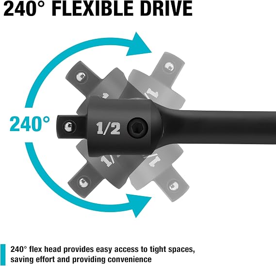 DURATECH 1/2 Drive 17.5-Inch Heavy Duty Breaker Bar with 240 Flex Head