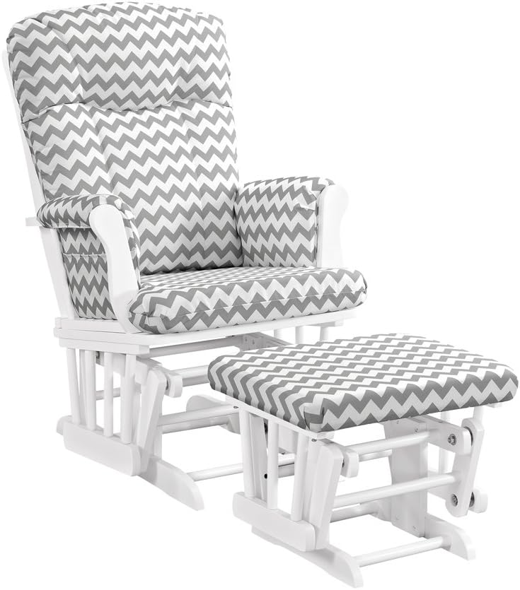 Angel Line Monterey Glider & Ottoman, White Finish Grey