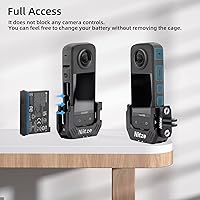 Vista 5 de Nitze Media jaula para Insta360 X3, con agujeros roscados de 1/4" y agujeros de ubicación, zapatas frías dobles y adaptadores de dedo plegables