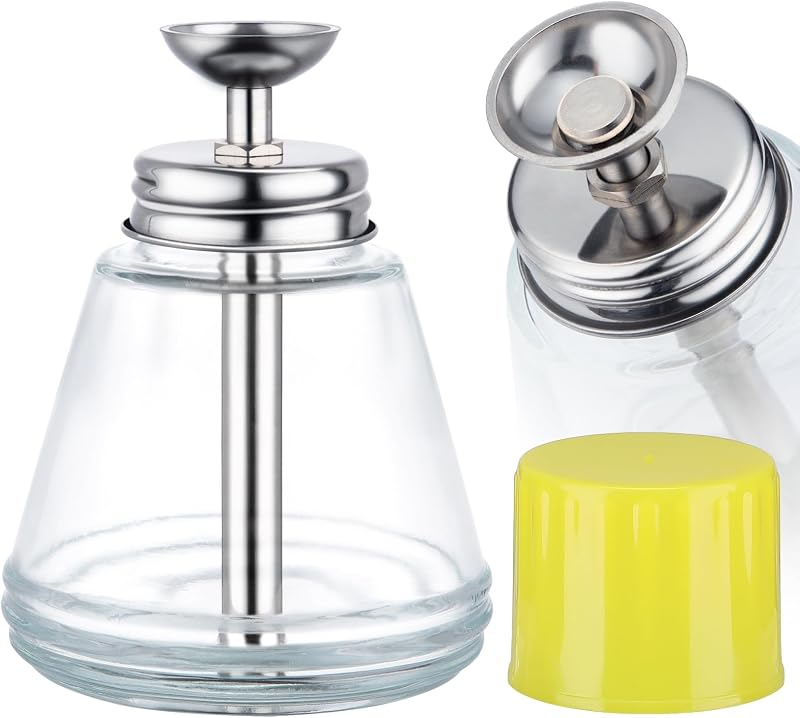 6Oz / 180ml Clear Acetone Pump Dispenser with Cap, Cone Glass | Rubbing Alcohol Dispenser Push Down Nail Polish Remover Pump for Makeup Remover, Leak-proof Press Glass Bottle for Makeup