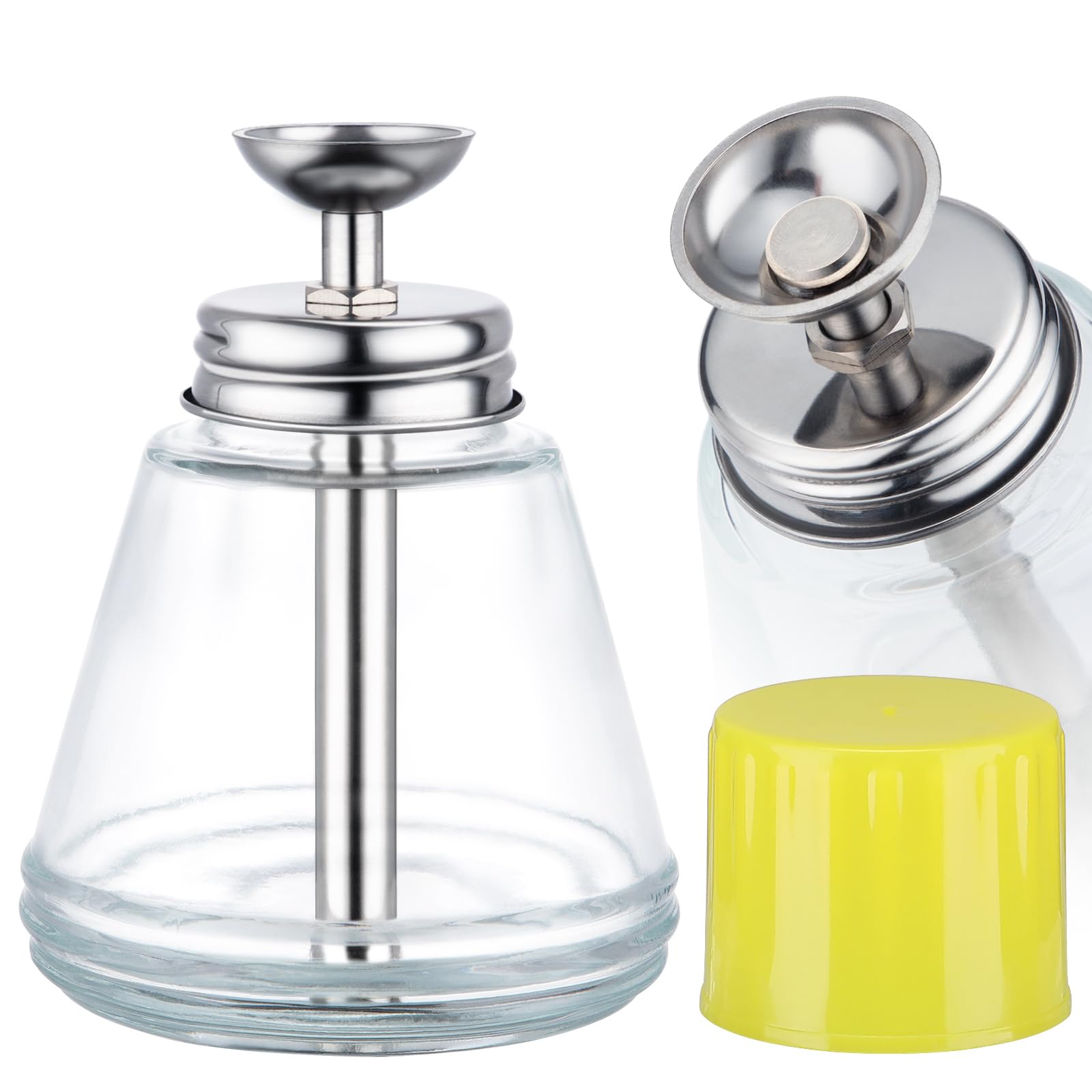 Noverlife 6Oz / 180ml Clear Acetone Pump Dispenser with Cap, Cone Glass Rubbing Alcohol Dispenser Push Down Nail Polish Remover Pump for Makeup