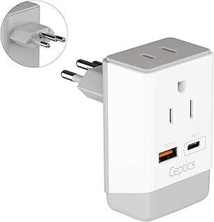 Ceptics Brazil Rio Power Plug Adapter Travel QC 3.0 & PD, Safe Dual USB & USB-C - 2 USA Socket Compact & Powerful - Supports Quick Charge 3.0 & Power Delivery - Type N AP-11C - Fast Charging