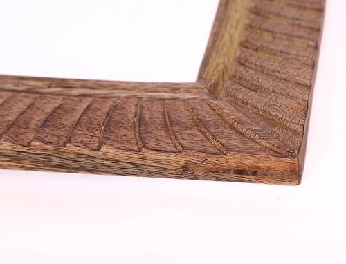 Miniatura 7 de Hand Carved Mango Wood 5x7 Picture Frame with Real Glass – Brown Ridged Pattern Vintage Wood Frame for Tabletop or Wall Mount Use – Rustic Home