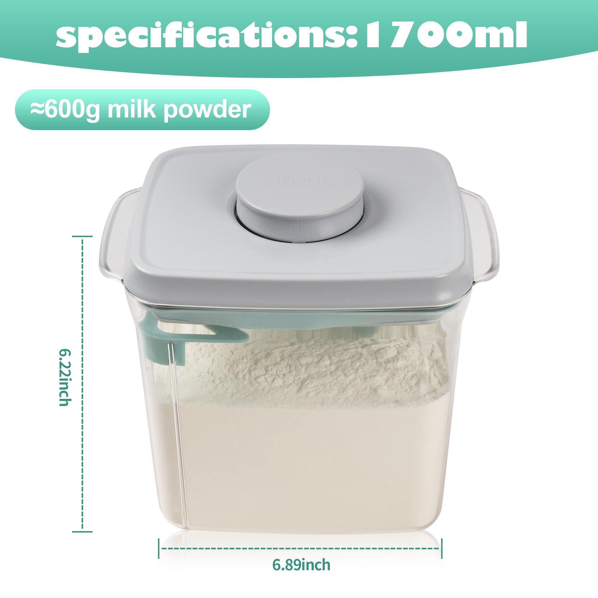 Dispensador de Leche en Polvo de 1700ml Caja de Leche en Polvo Sellada Portátil Con Cuchara Caja Almacenamiento Leche en Polvo Para Almacenar Leche en Polvo,Confitería,Cereales