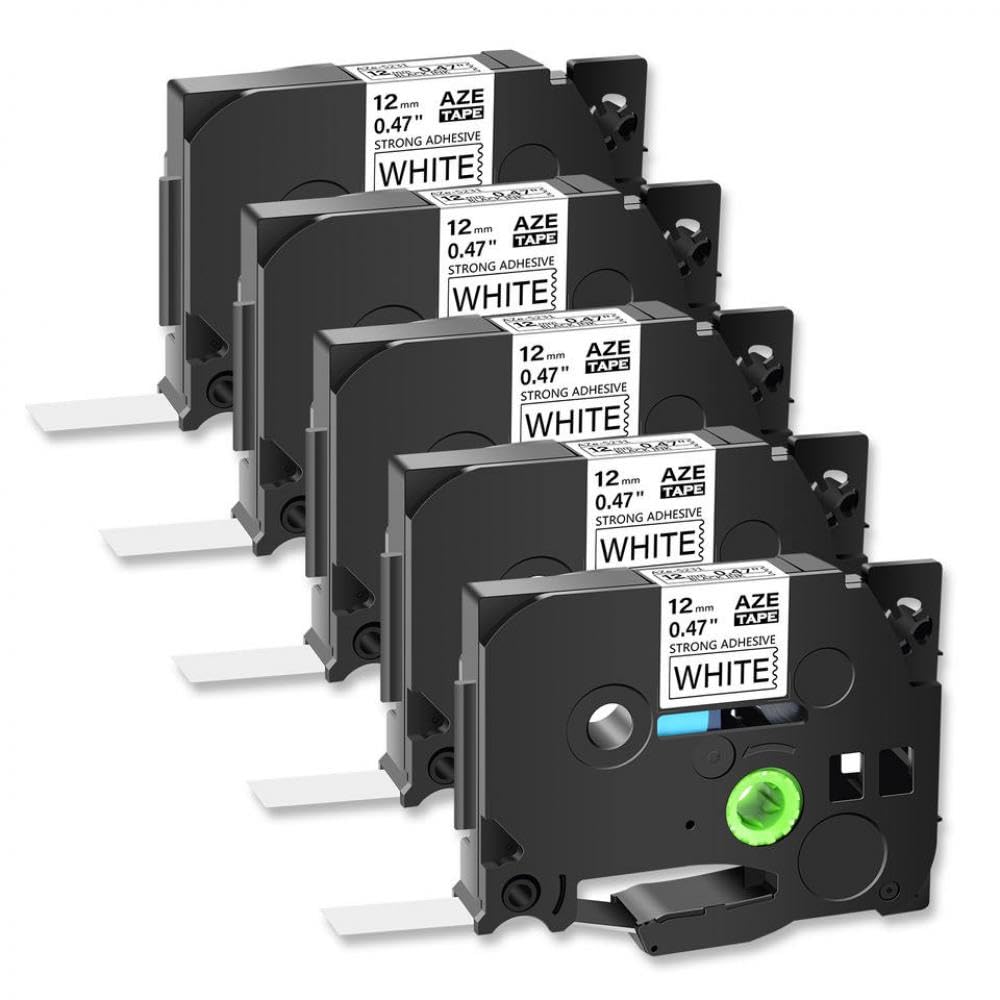 5PK 12 mm mocne etykiety samoprzylepne kompatybilne z TZ TZe-S231 czarne na białym do drukarki PT-D450