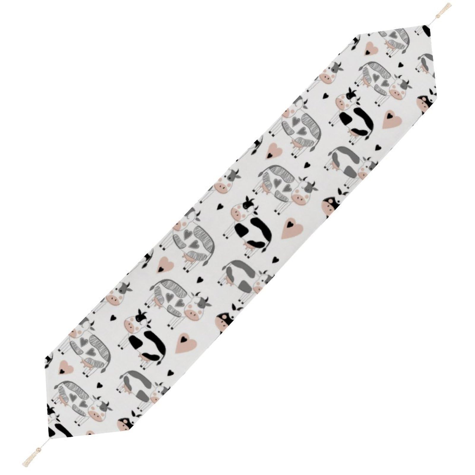 JZemdybill 178*33cm Table Runner with Tassel, Cute Cattle Cow Table Runner, Table Decoration for Kitchen, Party, Restaurant