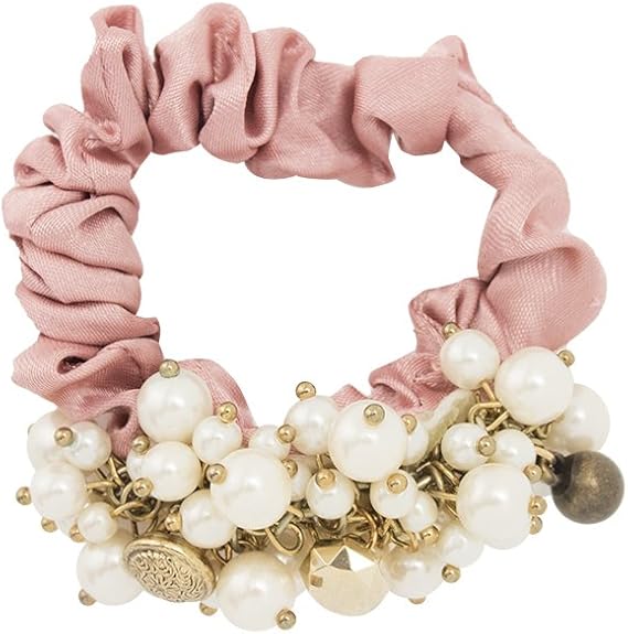 Amazon ソウビエン ヘアゴム シュシュ サテン フェイクパール ボタン アンティーク レトロ ゴージャス 細め パーティー 二次会 お呼ばれ 結婚式 普段使い 大人 上品 髪留め 髪飾り ヘアアレンジ ヘアアクセサリー シュシュ 通販