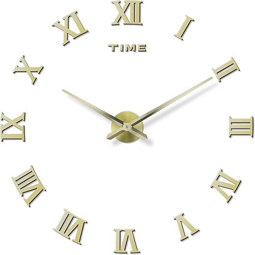 DIY Wall Clock Large Frameless 3 D Clock Mirror Effect Classical Roman Numerals Wall Sticker Metal
