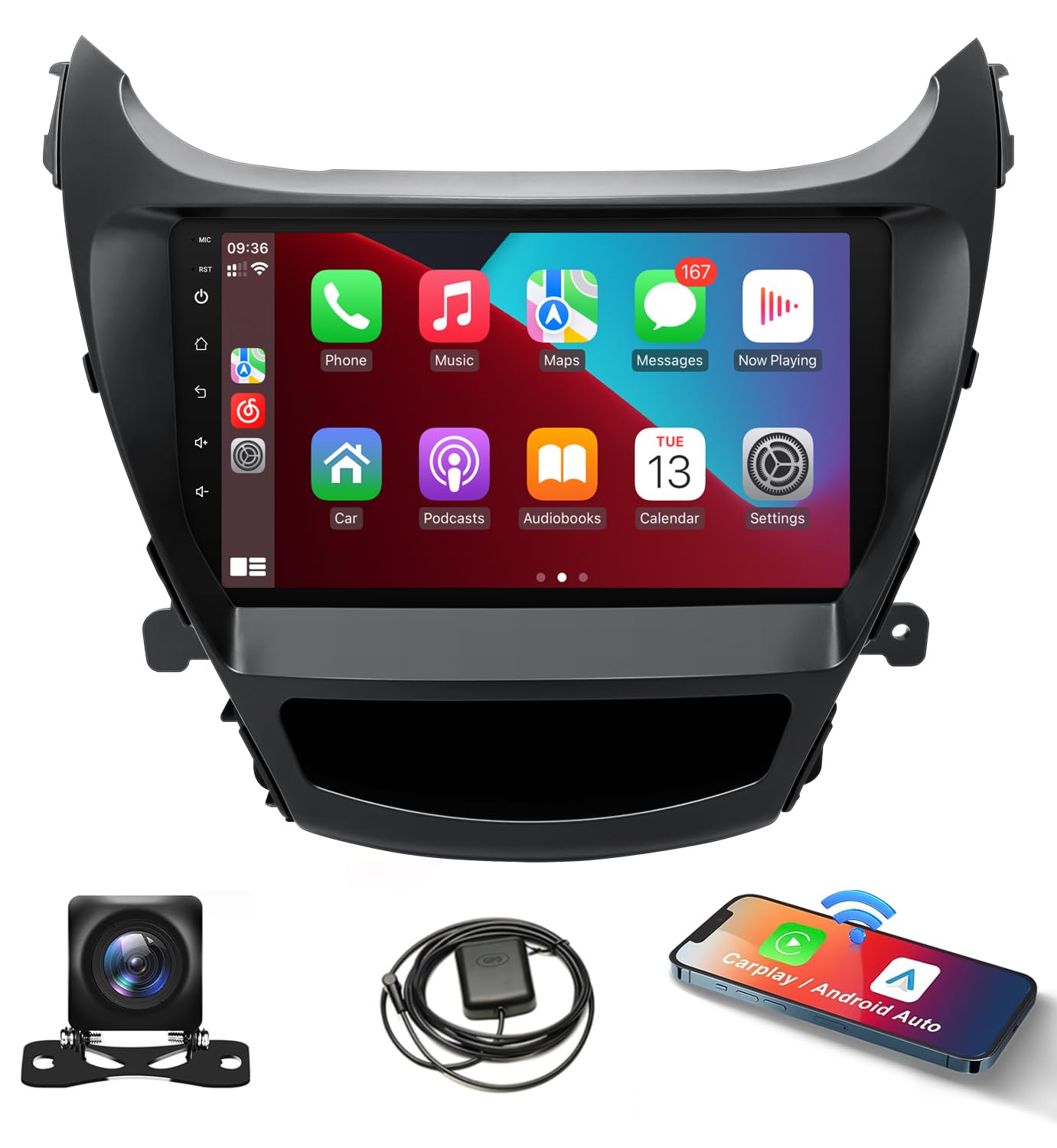 Naifay Android Car Stereo for Hyundai Elantra 2014 2015 2016, 2+32G 9 inch Touch Screen for Hyundai Elantra Radio with Carplay Android Auto/Bluetooth/GPS/WiFi/Camera/SWC + MIC