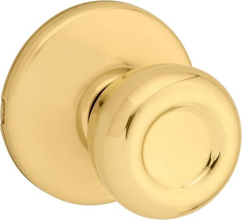 Kwikset Tylo - Pomo de puerta de paso interior, manija para puertas de armario y pasillo, pomo de puerta sin bloqueo en latón pulido