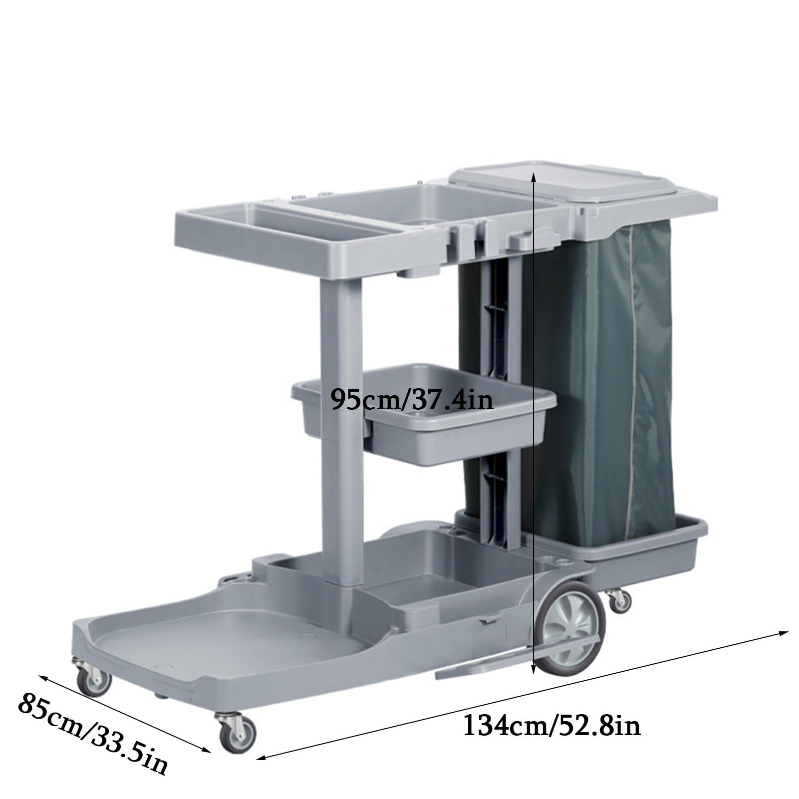 Carrito de limpieza comercial, carrito de limpieza de plástico ligero con estantes de tres niveles y ruedas silenciosas para hoteles, tiendas, escuelas y negocios