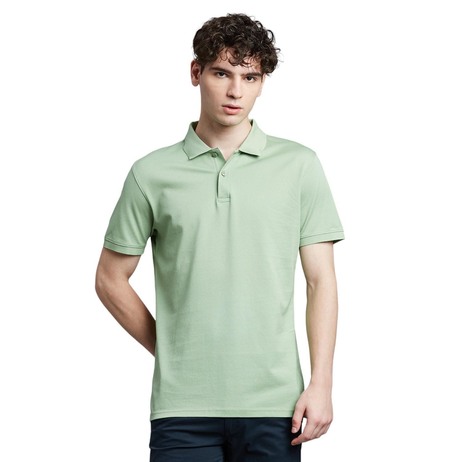 reid & taylor Men's Solid Pure Cotton Slim Fit Honeycomb Pique Polo Tshirt-picture-23