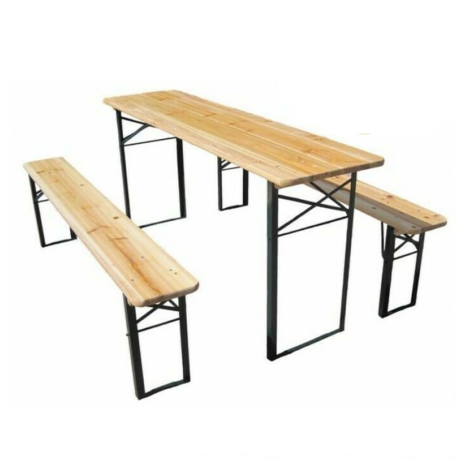 HYGRAD BUILT TO SURVIVE Outdoor Wood Wooden Vintage Folding Beer Table Bench Set Trestle Party Picnic Pub Garden Furniture Steel Leg
