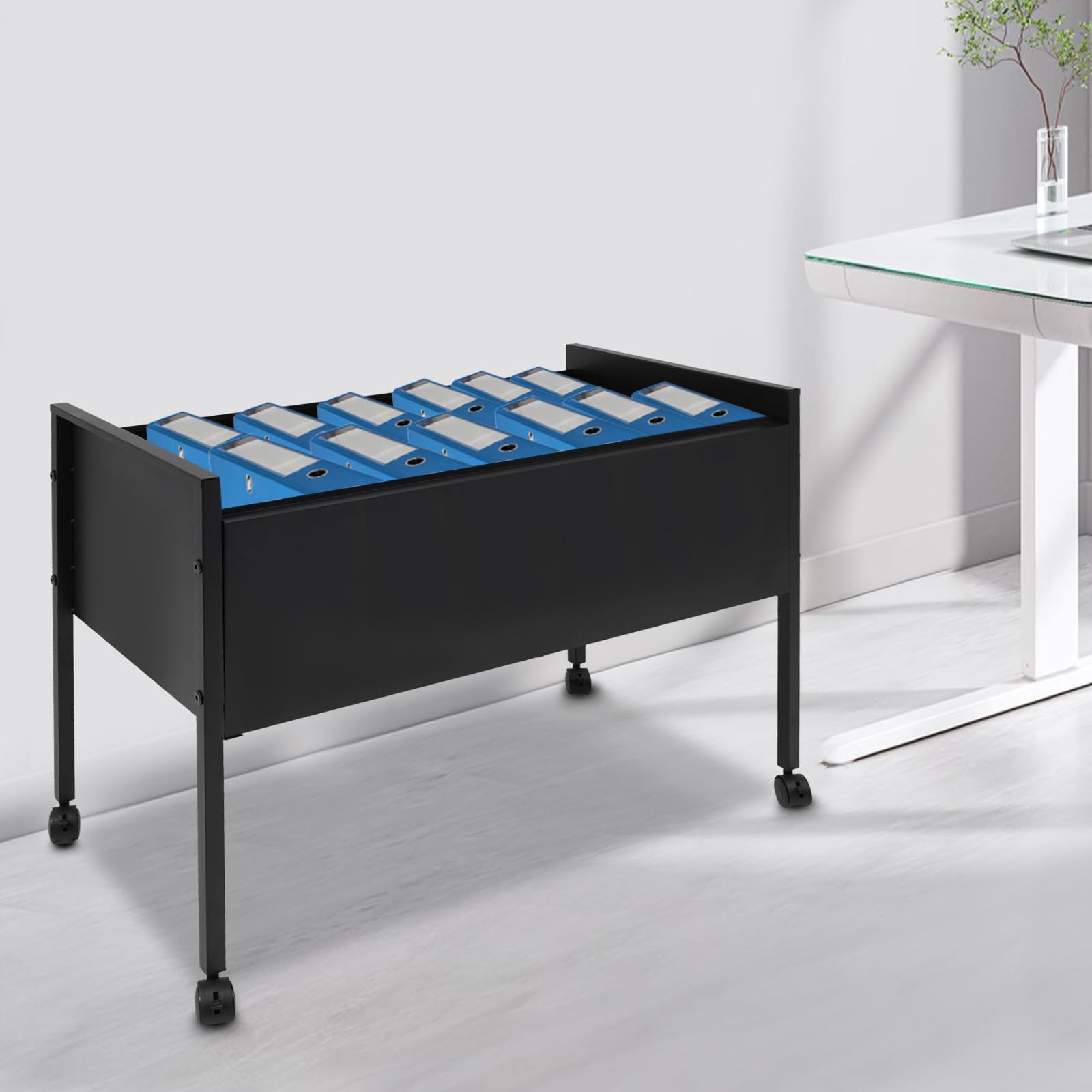 Hängemappenwagen 80/100 A4, Karbonstahl Rollbarer Aktenschrank, Aktenordner mit Rädern, Rollbarer Aktenwagen für Hängemappen (Schwarz, 100)