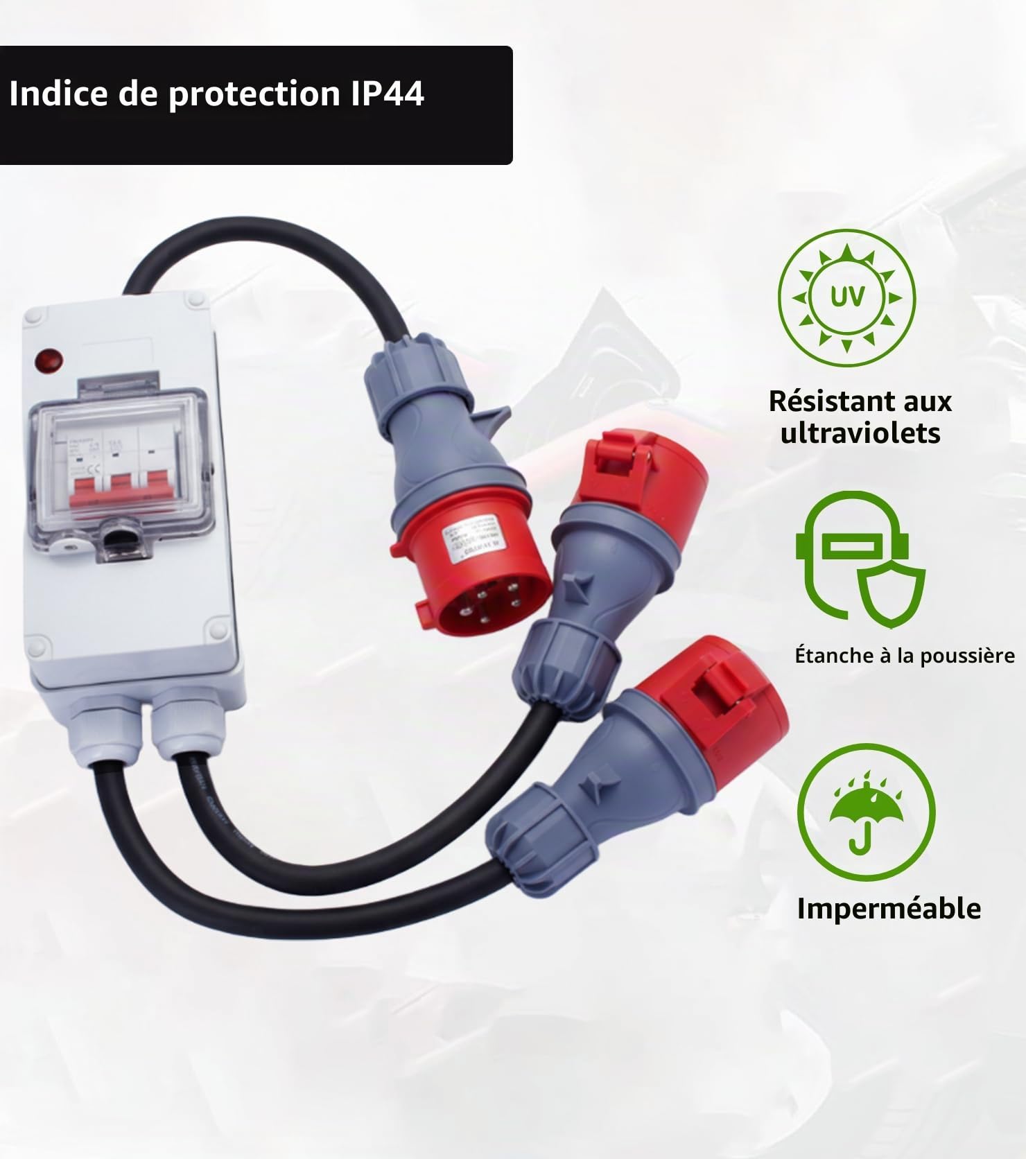 robuste Adaptateur 32A vers 16A X2 avec disjoncteur 400V, cuivre pur 5 broches 1,5M couplage IP44 distributeur d'alimentation robuste, pour l'industrie du camping-car caravane, aux ateliers