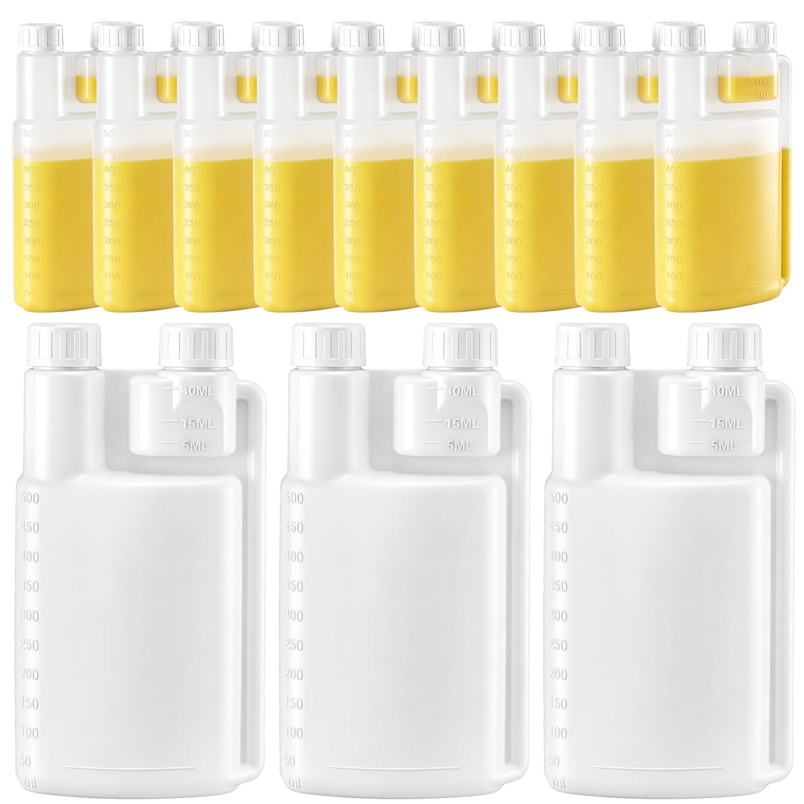 Photo 1 of ZEAYEA 12 Pcs Plastic Flask with Built in 1 oz Glass, 17 oz Portable Measuring Bottles for Liquid, beverage, oil, Graduated Dispenser with Caps for Traveling, Camping