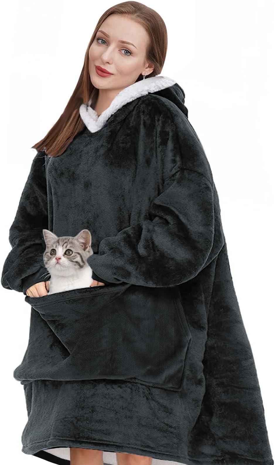 IvyH Hoodie Decke Sweatshirt, super warm und kuschelig tragbarer Flauschiger kuscheldecke Hoody für Damen Herren Jungen Mädchen mit Print und riesiger Fronttasche